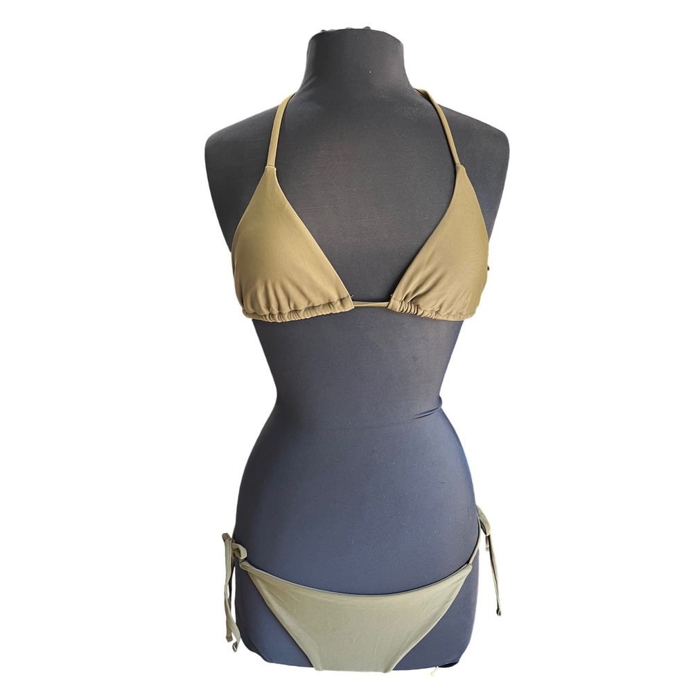 Vince Womens Triangle Bikini Set Seavin Olive Green Side Tie Two Piece SWVC131TS